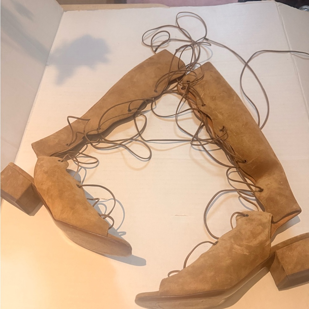 Saint Laurent Tan Lace-Up Suede Gladiators